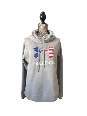 Under Armour Women's Large Grey Hoodie with American Flag Logo, Cotton Blend